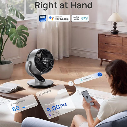 DREO Smart Fan for Bedroom,120� Vertical and 90� Oscillating Fan with Remote/Voice, 13 Inch Height Quiet Air Circulator for Whole Room, 70 ft, 4 Speeds, 5 Modes, 12H Timer, Desk Fans for Home, Office