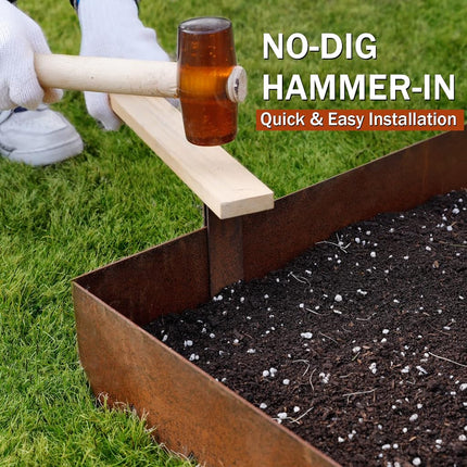Worth Garden 6 Pack Pre-Rusted Cor-Ten Steel Landscape Edging - 102CM x 14CM Each (612CM Total) - No-Dig Hammer-in Heavy Duty 14-Gauge Metal Edging Border w/ 7 Clips & Gloves - Edge for Lawn Yard