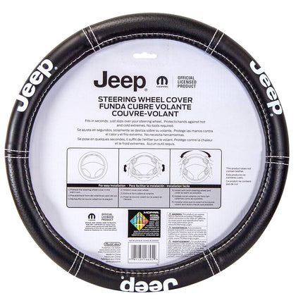 Plasticolor 006695R01 Jeep Deluxe High Contrast Stitching Premium Steering Wheel Cover for Cars, Trucks & SUV, Black