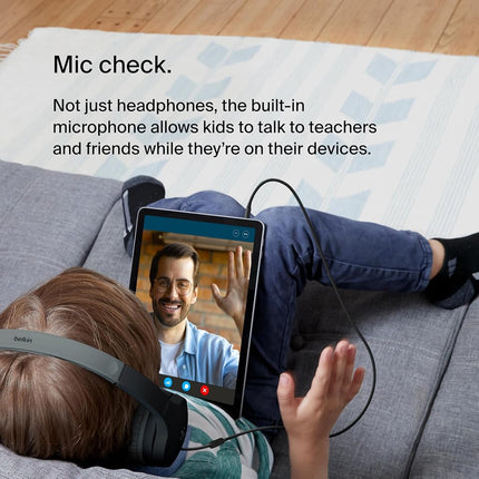 Belkin SoundForm Mini Kids Wired Headphones with Built-in Microphone & Fun Stickers, 85dB Safe Volume Limit – for Online Learning, Travel, Compatible w/iPhone 15, iPad, Galaxy S23, & More - Black
