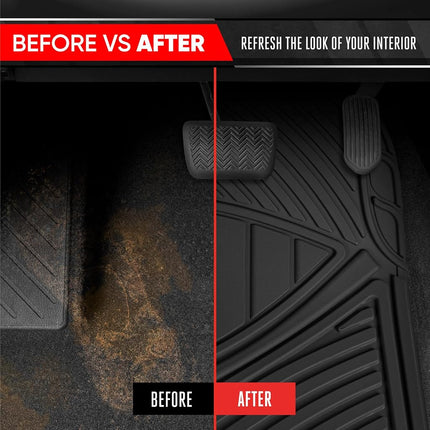 Motor Trend 3 Rows FlexTough Series Rubber Floor Mats & Liners for Car SUV Van- Heavy Duty Full Interior - Black