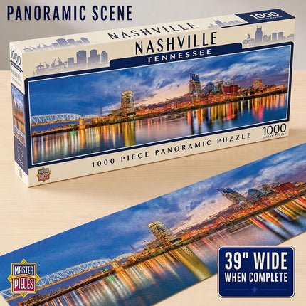 Puzzle de 1000 pièces MasterPieces pour adultes, familles ou jeunes - Nashville Panoramique - 33x99 cm
