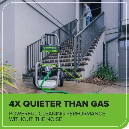 Hidrolavadora eléctrica Greenworks Pro sin escobillas 2700 PSI (certificación CSA) 2.3 GPM máx. / 1.2 GPM (mangos plegables, estructura de acero resistente, manguera de 25 pies, cable de alimentación GFCI de 35 pies)
