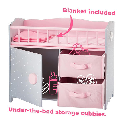 Olivia’s Little World Polka Dot Princess Baby Doll Crib with Storage Cabinet and Cubby