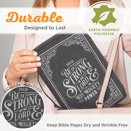 Christian Art Gifts Polyester Bible Cover: Strong in the Lord Bible Verse