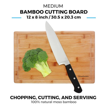Bamboo Cutting Boards for Kitchen with Juice Groove [Set of 2] Wood Cutting Board for Chopping Meat, Vegetables, Fruits, Cheese, Knife Friendly Serving Tray with Handles
