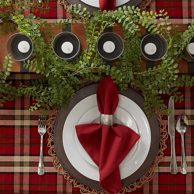 DII 100% Cotton, Machine Washable, Dinner and Holiday Tablecloth 60x84, Campfire Plaid, Seats 6 to 8 People