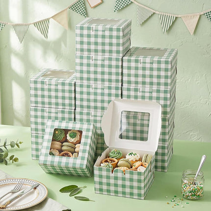 Chivertion 50 Pack Sage Green Gingham Cookie Boxes with Window