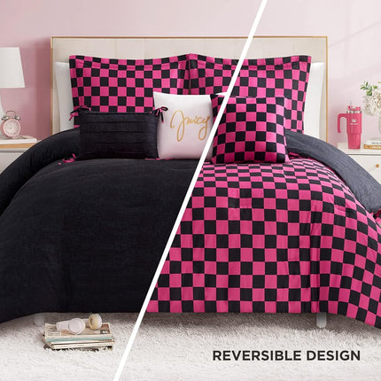 Juicy Couture Comforter Set, Polyester, Black/Hot Pink, King