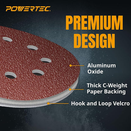 POWERTEC 100PK, 5 Inch 8 Hole Hook and Loop Sanding Discs, 320 Grit, Sandpaper for Random Orbital Sanders, 45032-P4