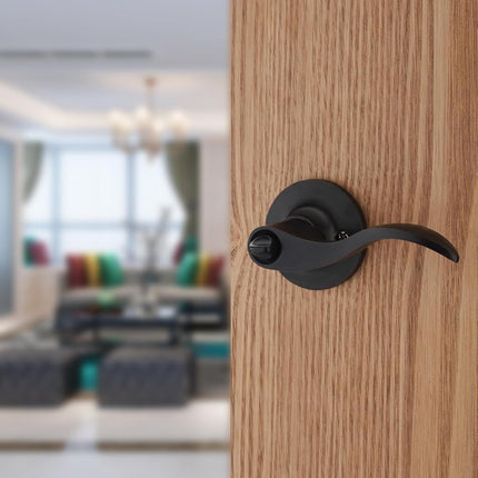 1 Pack of HENYIN Wave Lever Door Lock/Door Knob Hardware Handle and Closet Lockset, Black Color, Bathroom Version Without Key,Left Hand (805-B-L-Bk)