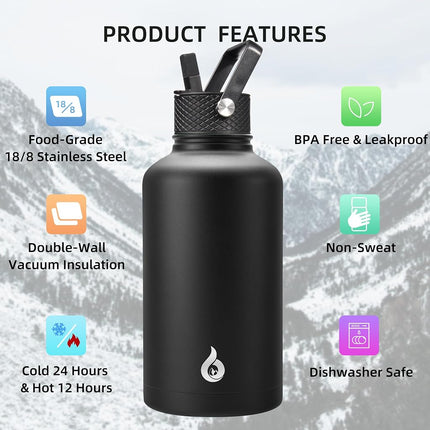 BJPKPK 64oz Insulated Water Bottle, Half Gallon Water Jug with Straw Lid