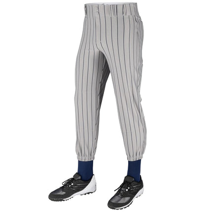 CHAMPRO Boys Traditional Fit Triple Crown Classic Baseball Pants with Knit-in Pinstripes and Reinforced Sliding Areas, White, Navy Pin, Medium