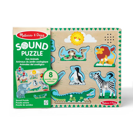 Melissa & Doug Zoo Animals Sound Puzzle - Wooden Peg Puzzle With Light-Activated Sound Effects (8 pcs) Animal Noise Puzzles for Toddlers 2+