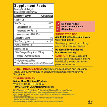 Nature Made Fish Oil Burp-Less 1200 mg 200 Liquid Softgels