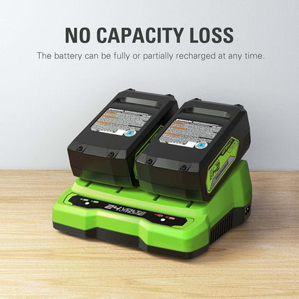 Greenworks 24V 4.0Ah USB Battery (2-Pack) Starter Kit + Dual Port Rapid Charger (Genuine Greenworks Parts)
