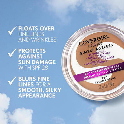 COVERGIRL & Olay Simply Ageless Instant Wrinkle Defying Foundation Ivory 0.4 Ounce Pot, Foundation Plus Titanium Dioxide Sunscreen (packaging may vary)