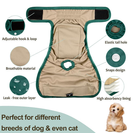 Grecle 3 Pack Female Dog Diapers - Reusable Diapers for Doggie in Heat - Highly Absorbent Dog Diapers Female for Pet Incontinence with Adjustable Snaps (Red, M)