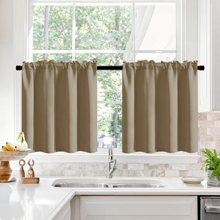 Deconovo Short Blackout Curtains Panels for Bathroom/Kitchen - Thermal Insulated Rod Pocket Room Darkening Drapes, Noise-Reducing Curtains, 52W x 24L Inch, Taupe, 2 Panels