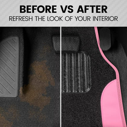 BDK Pink Carpet – Two-Tone Faux Leather Automotive Floor Mats, Included Anti-Slip Features and Built-in Heel Pad, Stylish for Cars Truck Van SUV