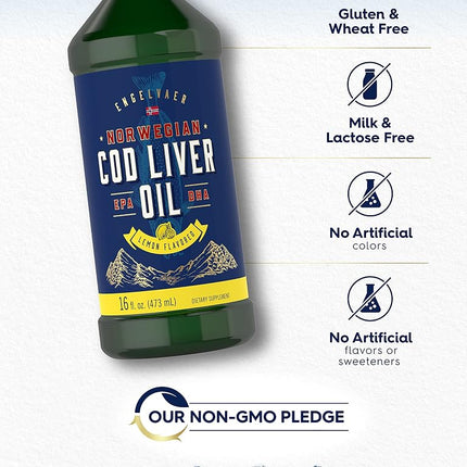 Carlyle Cod Liver Oil Liquid | 16 fl oz | Pack of 3 Bottles | Lemon Flavor | Norwegian | Non GMO, Gluten Free