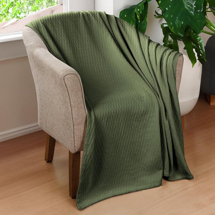 Superior Diamond Weave All-Season Cotton Blanket, Cover For Home, Couch, Bed, Soft, Warm Blankets, Boho Aesthetic, Comfy, Cozy, And Cute Covers, Decorative Bedding Essentials, Throw Size, Forest Green
