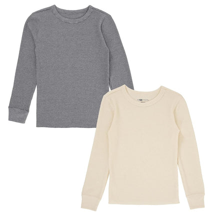 Lot de 2 hauts thermiques gaufrés Fruit of the Loom Premium pour garçons, Gris chiné/Naturel, 8