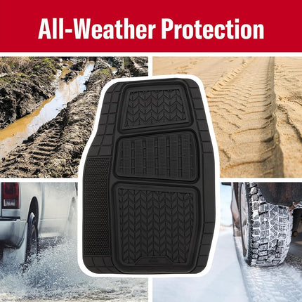 Armor All® 2-Piece Durasport Black Rubber Deep Tray Floor Mats - Heavy Duty, All-Weather Protection, Easy to Clean, Non-Slip Design for Ultimate Car Interior Safety and Style (80020ADC)