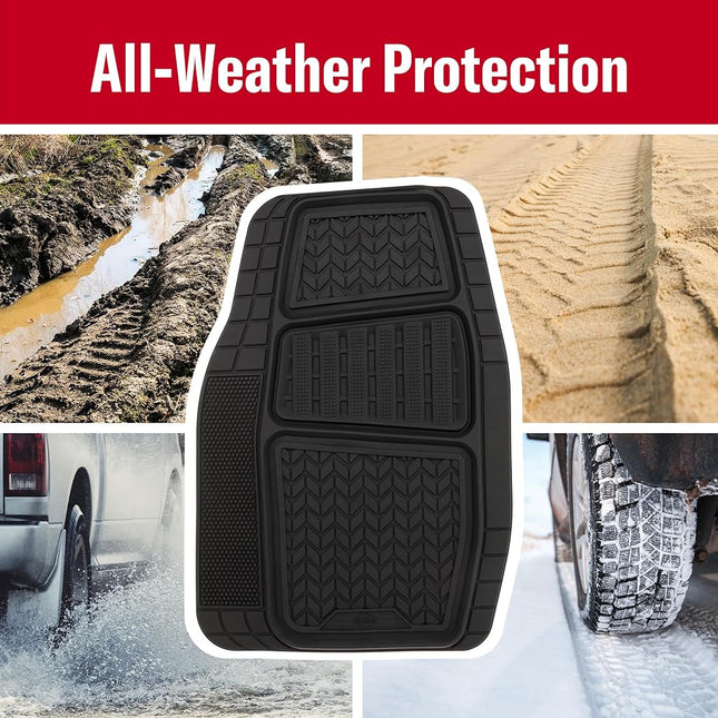 Armor All® 2-Piece Durasport Black Rubber Deep Tray Floor Mats - Heavy Duty, All-Weather Protection, Easy to Clean, Non-Slip Design for Ultimate Car Interior Safety and Style (80020ADC)