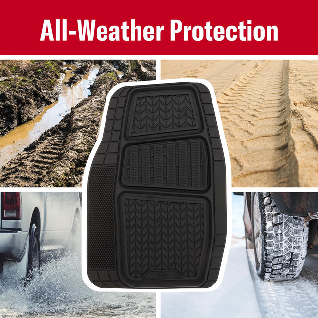 Armor All® 2-Piece Durasport Black Rubber Deep Tray Floor Mats - Heavy Duty, All-Weather Protection, Easy to Clean, Non-Slip Design for Ultimate Car Interior Safety and Style (80020ADC)