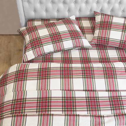 Elegant Comfort Soft 4-Piece 100% Turkish Cotton Flannel Sheet Set - Premium Quality, Deep Pocket Fitted Sheet, Ultra Soft, Cozy Warm and Anti-Pill Flannel Sheets - Full, Plaid Ivory