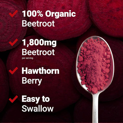 Force Factor Total Beets Blood Pressure Support Beet Root Capsules, 1800mg Organic Beet Root Powder Supplement with Hawthorn Berry to Support Circulation and Blood Flow, 180 Vegetable Capsules