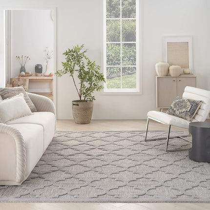 Alfombra de área Nourison Easy Care Moroccan para interior/exterior gris plateado de 2,13 m x 3,05 m