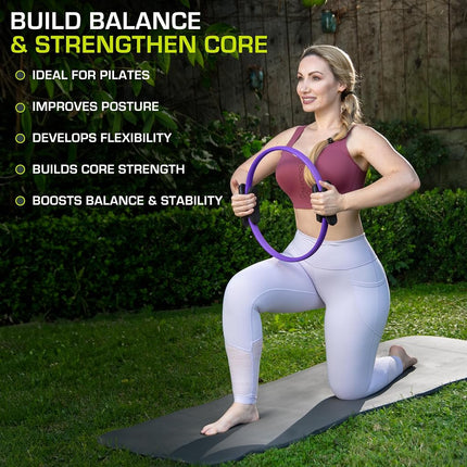ProSource Pilates Resistance Ring 35.5 cm Dual Grip Handles for Toning and Fitness, Purple