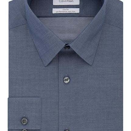 Calvin Klein Men's Dress Shirt Slim Fit Non-Iron Herringbone - Multi - 16" Neck 32"-33" Sleeve