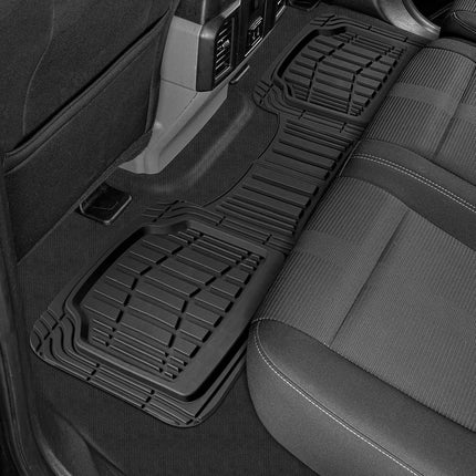 Cat® ToughRide Heavy-Duty 3 Piece Rubber All Season Floor Mats for Car Truck Van SUV, Black - Premium Trim to Fit Car Floor Mat, All Weather Deep Dish Automotive Floor Mats, Total Dirt Protection