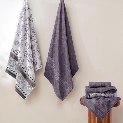 Modern Threads 6 Piece Set, 2 Bath Towels, 2 Hand Towels, 2 Washcloths Yarn Dyed Jacquard/Solid Towel Set Ophelia Orchid