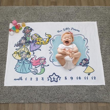 Disney Princess White, Pink, Yellow and Aqua Super Soft Milestone Baby Blanket