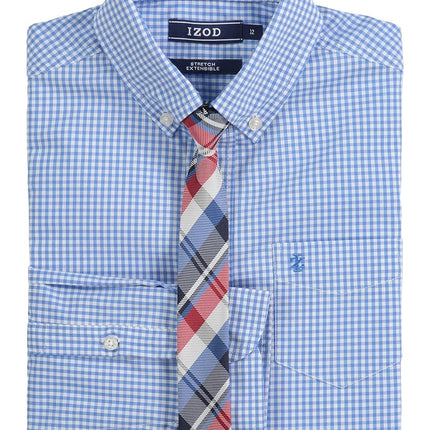 IZOD Boys' Long Sleeve Button-Down Collared Dress Shirt with Tie and Chest Pocket, Dragonfly, 16