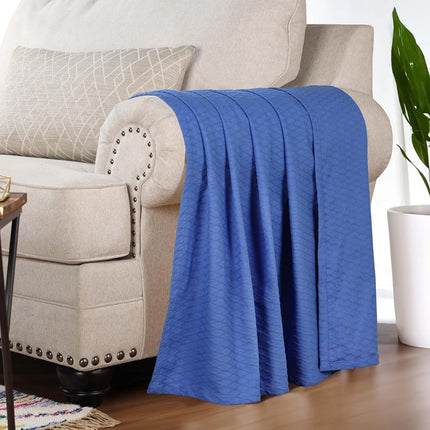 Superior 100% Cotton Thermal Blanket, Soft and Breathable Cotton for All Seasons, Bed Blanket and Oversized Throw Blanket with Luxurious Diamond Weave - Full/Queen Size, Merritt Blue