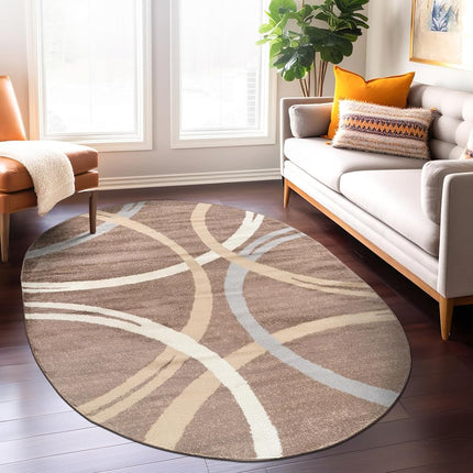Rugshop Modern Wavy Circles Design Oval Rug, Non-Shedding Carpet for Bedroom, Living Room, or Dining Room, Brown, 5' x 7' Oval