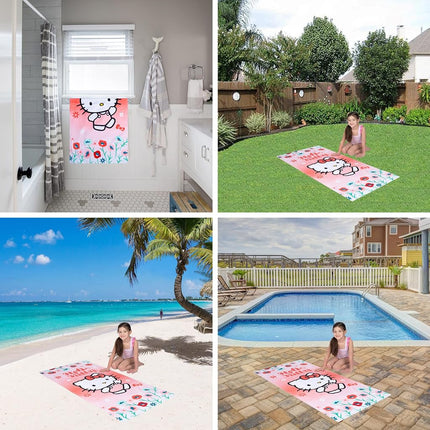 Toalla de playa supersuave de algodón para niños Franco, 147 cm x 71 cm, Hello Kitty