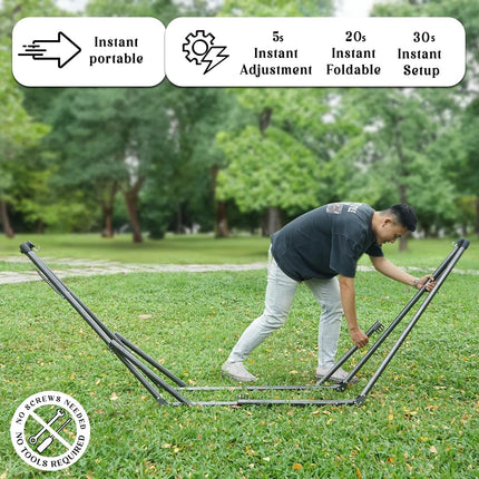 Tranquillo Uniki 3-Year Warranty Hammock Stand, 30s Foldable Hammock with Stand, 550 lbs Capacity Camping Hammock and Stand, Signature Steel Stand Breathable Polyester Hammock Net, Chevron