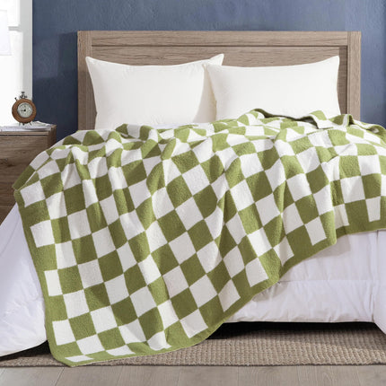 Elegant Comfort Checkered Throw Blanket, Sage Green Super Soft Cozy Fluffy Warm Throw Blankets for Couch, Sofa, Chair, Bed, Camping, Picnic, Travel Lightweight Bed Blanket (50" x 70")