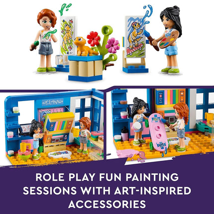 LEGO Friends Liann's Room, Art-Themed Bedroom Playset with Pet Gecko, Liann & Autumn Mini-Dolls, Collectible Toy for Kids, Girls and Boys Aged 6 Plus, Small Gift Idea, 2023 Characters 41739