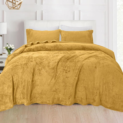 Parure de draps 4 pièces en velours doux et luxueux, qualité supérieure, douce et chaude, antistatique, anti-boulochage, en flanelle de velours polaire avec poches profondes – Twin XL, Doré