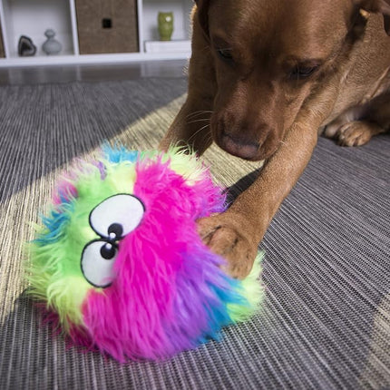 goDog Furballz Squeaky Plush Ball Dog Toy, Chew Guard Technology - Rainbow, Large