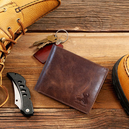 BULL GUARD Cartera de hombre con bloqueo RFID, pliegue doble, de cuero genuino suave, marrón, estilo occidental