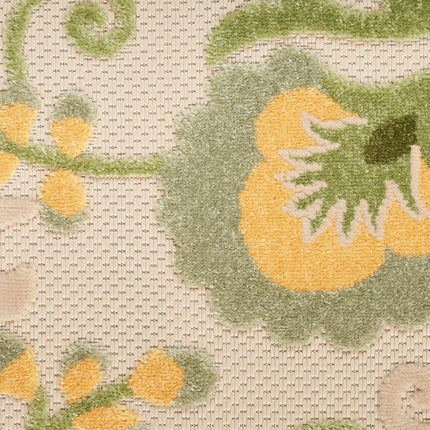 Nourison Aloha Indoor/Outdoor Ivory Green 2'3" x 8' Area Rug, Easy Cleaning, Non-Shedding, Bed Room, Living Room, Dining Room, Backyard, Patio, Deck (2x8)