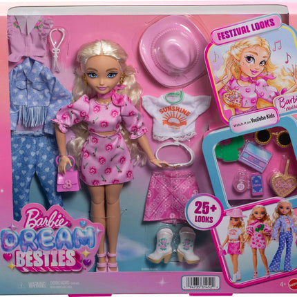 Barbie Dream Besties Festival Looks Set, Including Barbie “Malibu” Doll with Long, Blonde Stylized Hair, 10+ Removable Fashions & Accessories, JGH87